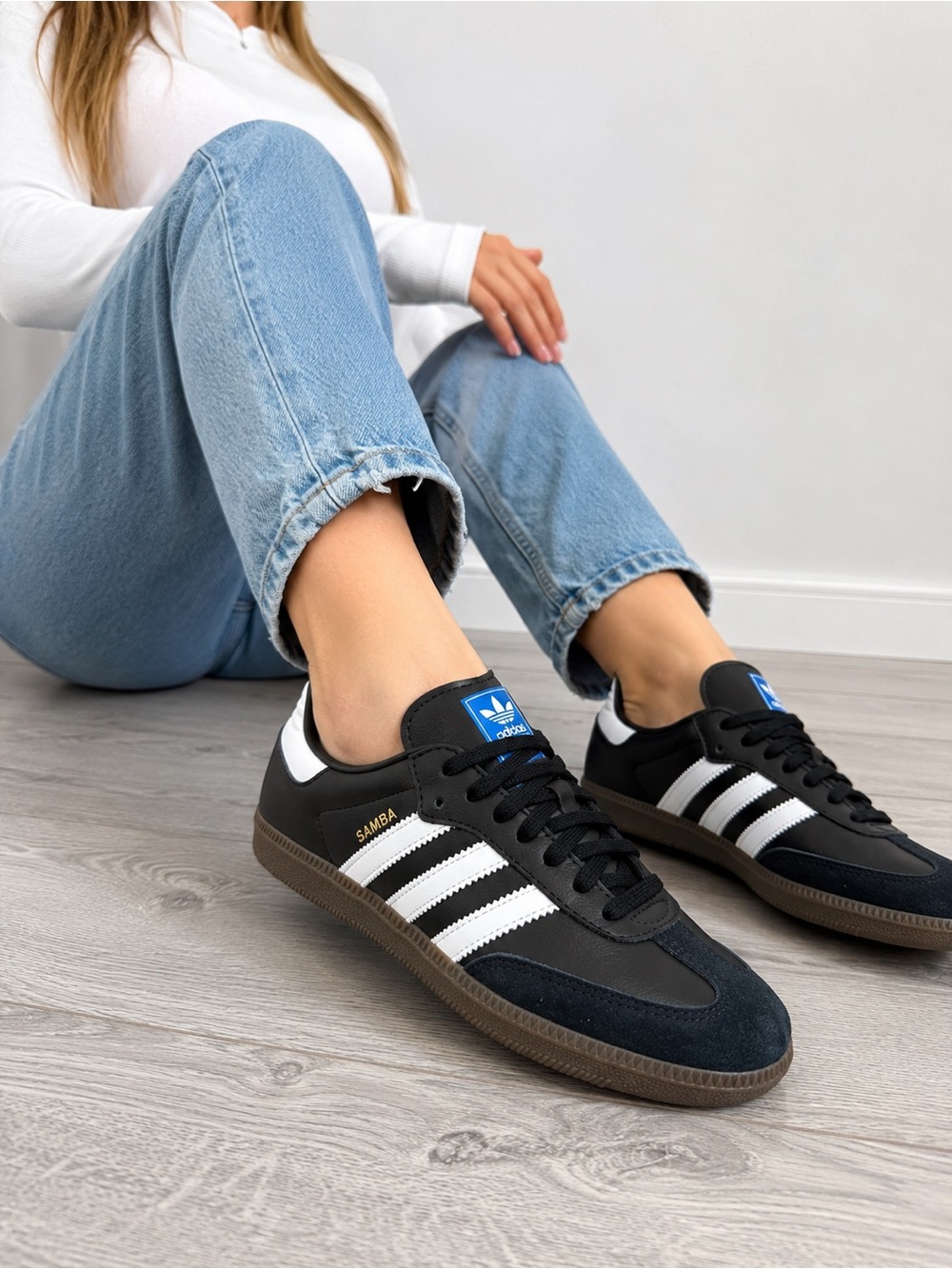 adidas Originals Samba OG J Kids Low Top Leather Sneakers Black/White US 4.5